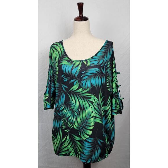 Polyester Women's XL Green, Blue, Black Leaf Blouse - Picture 1 of 6